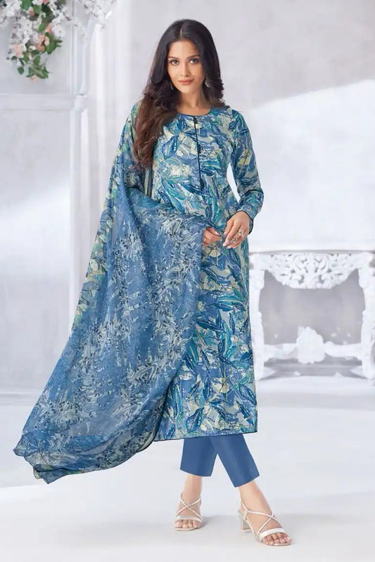 Indian Wedding Wear Pure Jam Satin Printed Salwar Kameez Pant Suit's