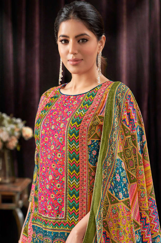 New Designed Pure Maslin Fabric Salwar Kameez Pant Suit's