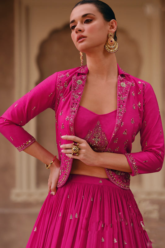 Pink Color Bridal Look Multi Embroidery Worked Latest Lehenga Choli