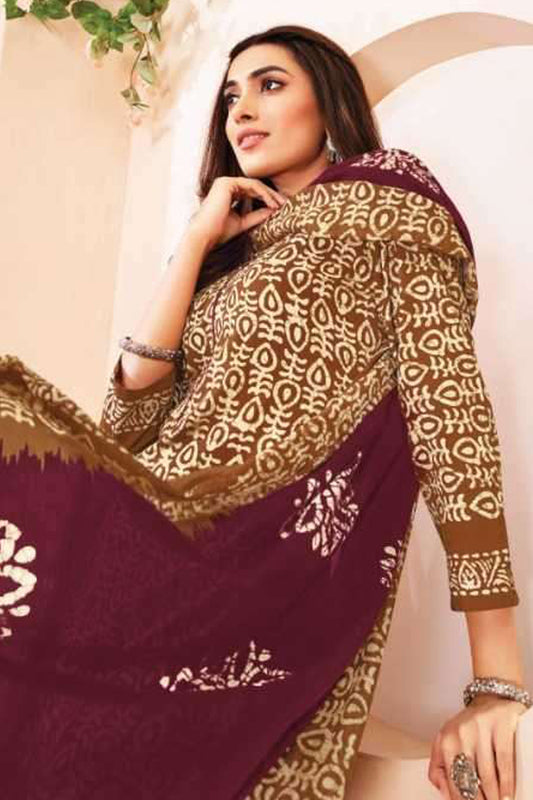 Stylish Women's Outfit Cotton Printed Worked Salwar Kameez Pant Suit's