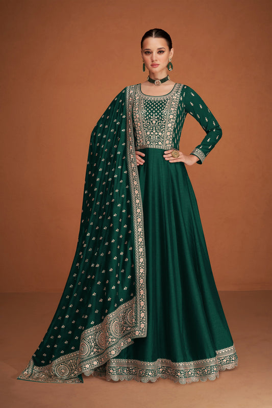Pakistani Green Designer Stylish Festival Wear Anarkali Gown Suit