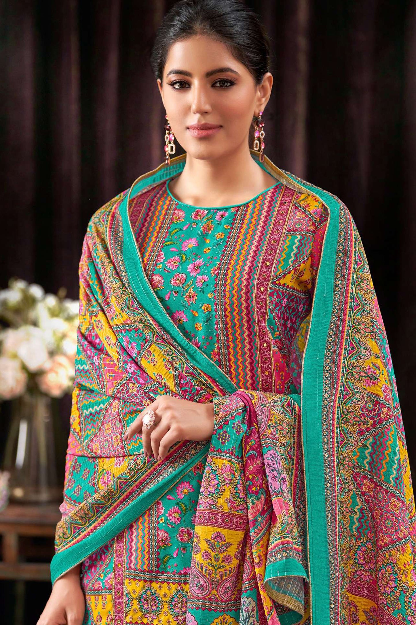 Designer Digital Printed Work Salwar Kameez Plazzo Pant Suits Dupatta