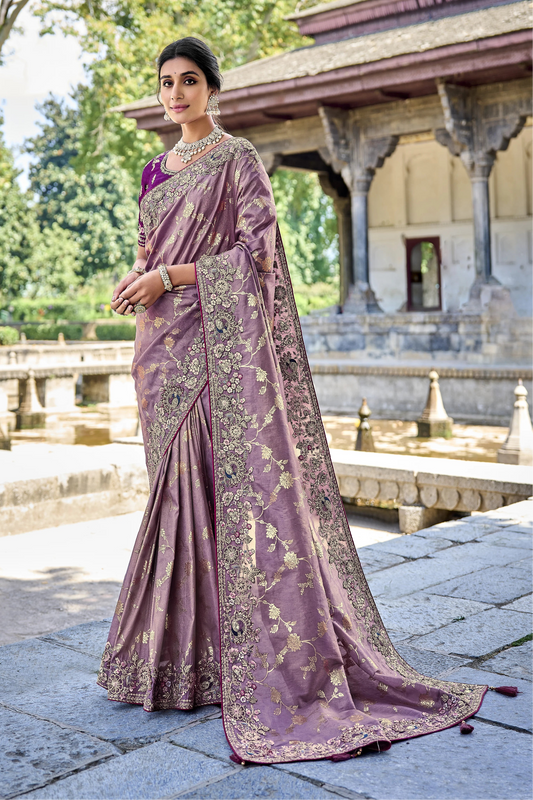 Bollywood Designer Purple Color Embroidery Work Festival Wear Saree