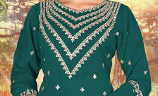 Green plazzo dress embroidery close-up