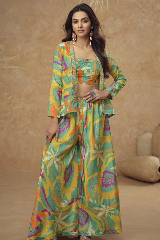 Special Occasion Green Color wear Digital Print Lehenga Choli Gowns