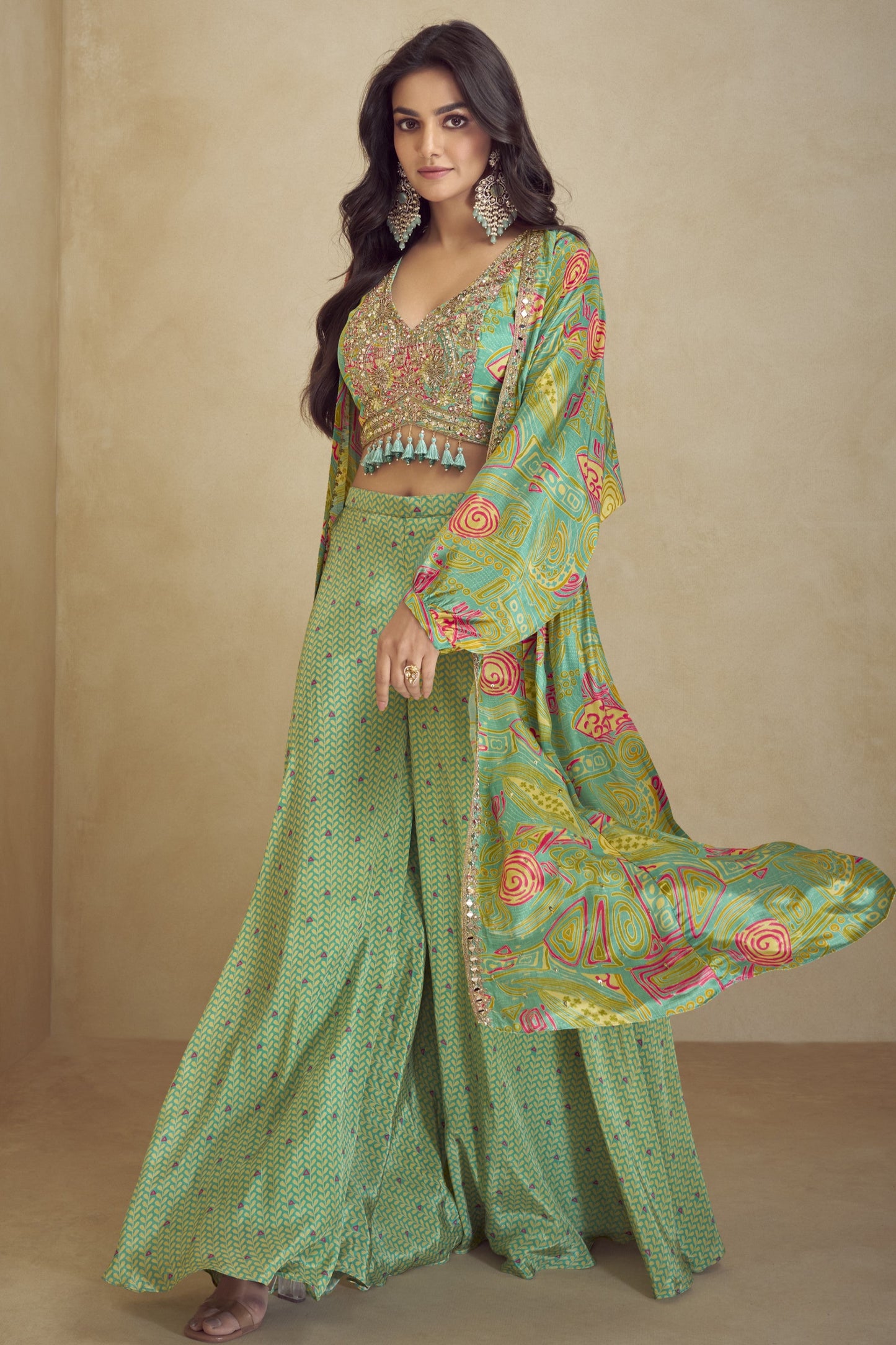 Special Occasion Green Color wear Digital Print Lehenga Choli Gowns