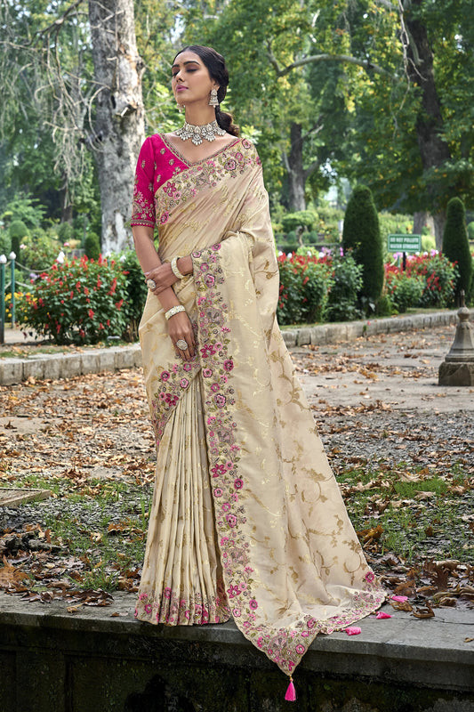 Ready to Wear Indian Women wear Heavy Silk Saree with Pink Blouse Set