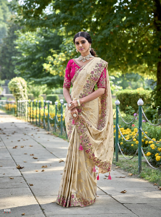 Ready to Wear Indian Women wear Heavy Silk Saree with Pink Blouse Set