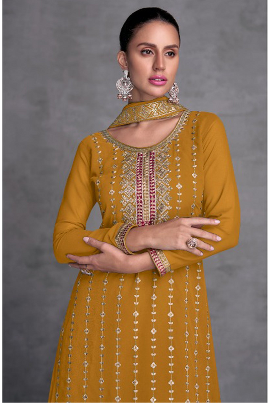 Indian Wedding Wear Yellow Color Embroidery Work Latest Style Lehenga