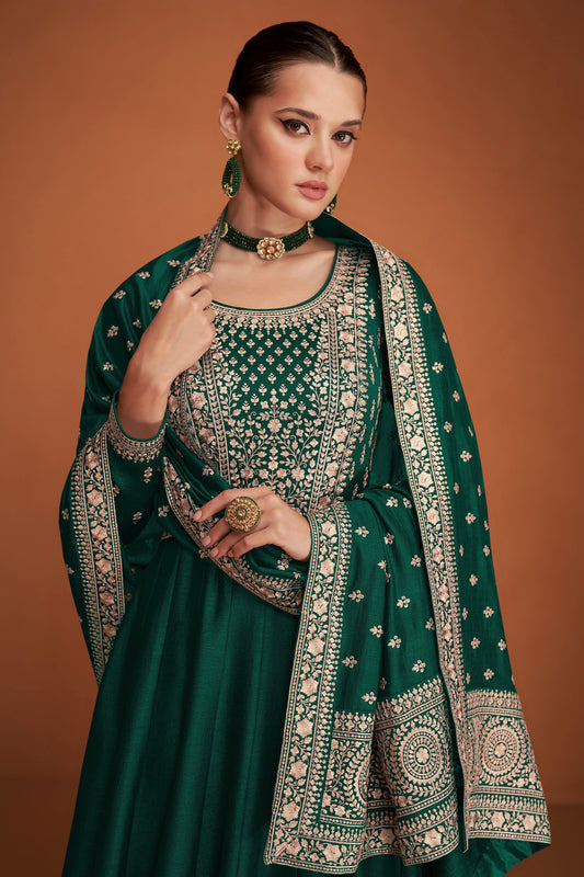 Pakistani Green Designer Stylish Festival Wear Anarkali Gown Suit