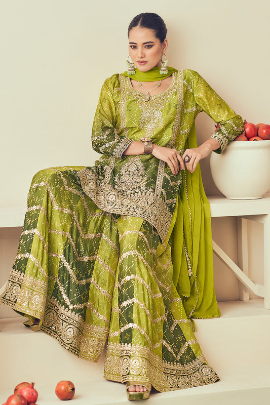 Bollywood Style Chiffon Fabric Designer Readymade Sharara Plazzo with Dupatta