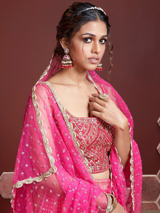 Pink Color Wedding Reception Party Wear Designer Lehenga Choli Dupatta