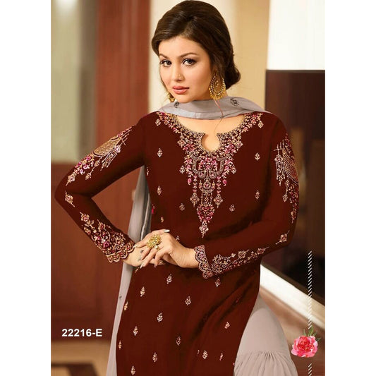 Wine Color Embroidery Work Beautiful Sharara Plazzo Dress For Wedding
