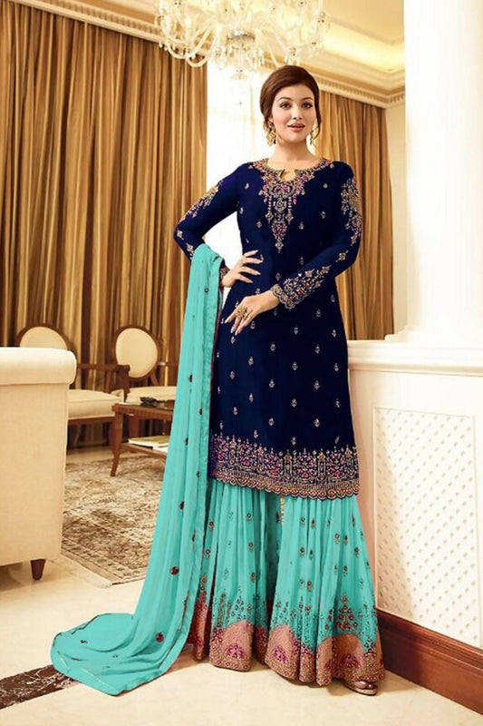 Wine Color Embroidery Work Beautiful Sharara Plazzo Dress For Wedding
