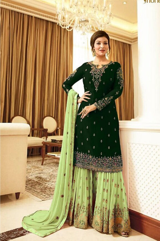 Wine Color Embroidery Work Beautiful Sharara Plazzo Dress For Wedding