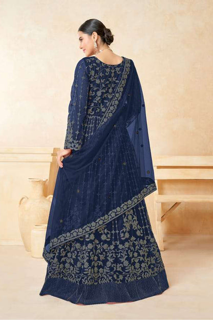 Newest Style Navy Blue Color Anarkali Gown With Dupatta For Party