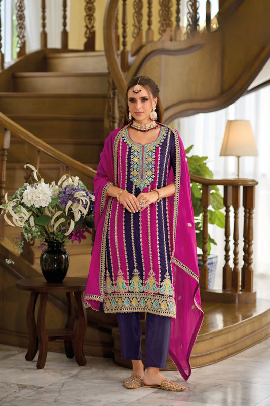 Newest Style Salwar Kameez With Dupatta Pink Color For Festival-Reception