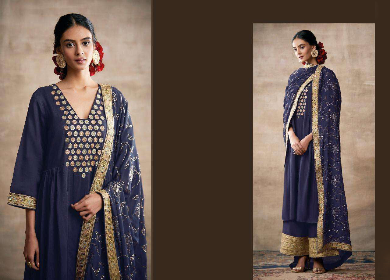 Ready To Wear Style Navy Blue Color Plazzo Dress With Dupatta For Wedding