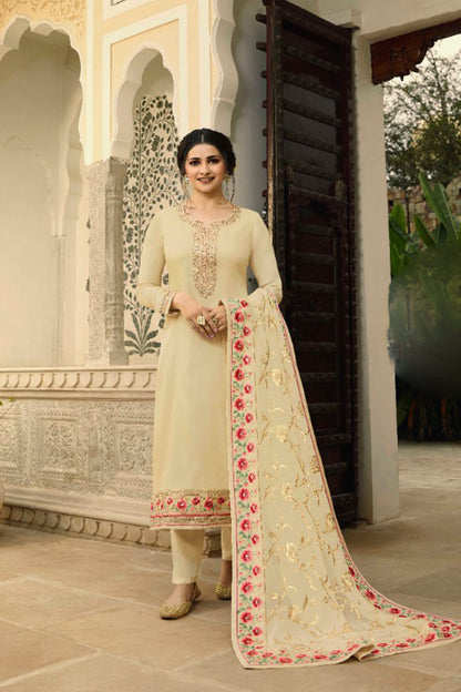 New Style Ready To Wear Cream Color Salwar Kameez With Dupatta