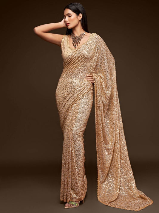 Bollywood Style Goregette Material & Sequins Work Readymade Party Wear Saree