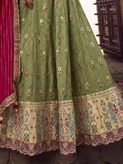 Teal Green Color Embroidery Silk Material Traditional Outfit Heavy Stylish Lehenga Choli