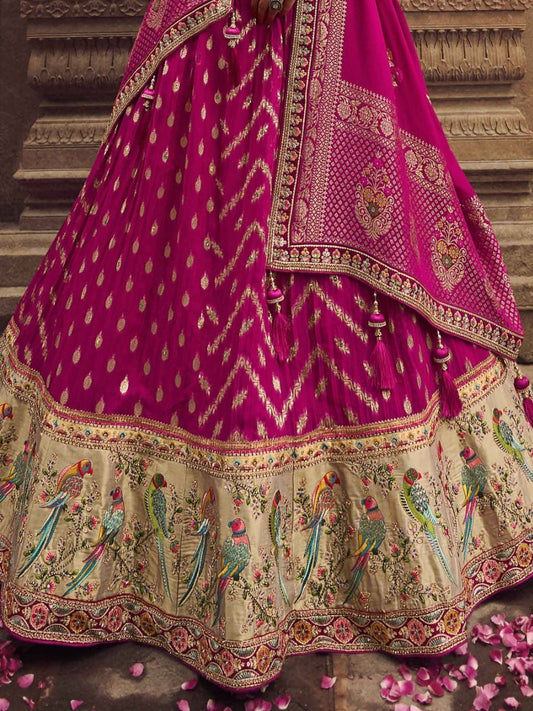 Fabulous Pink Embroidered Organza Fabric Sequins Work Bridal Wear Lehenga Choli