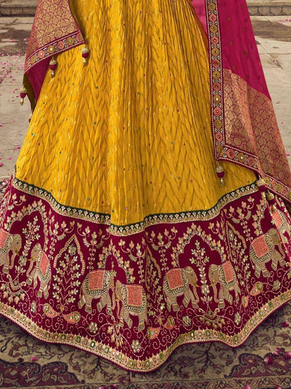 Haldi Function Wear Readymade Embroidery Work Lehenga Choli With Organza Dupatta