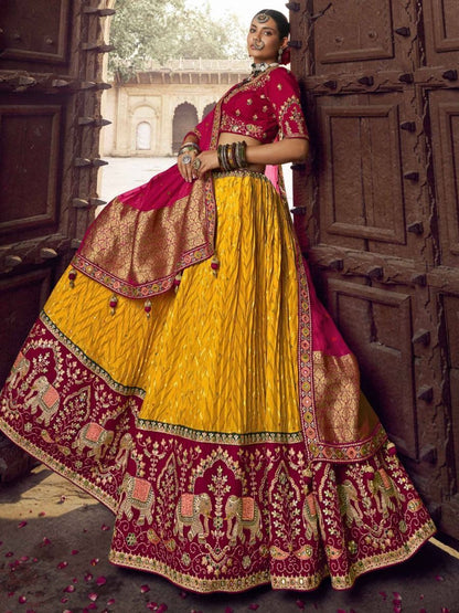 Haldi Function Wear Readymade Embroidery Work Lehenga Choli With Organza Dupatta