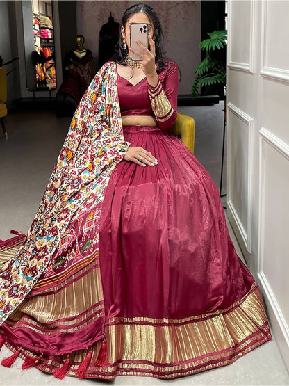 Beautiful Marron Color Designer Nikah Wear Lehenga Choli With Bandhani Dupatta