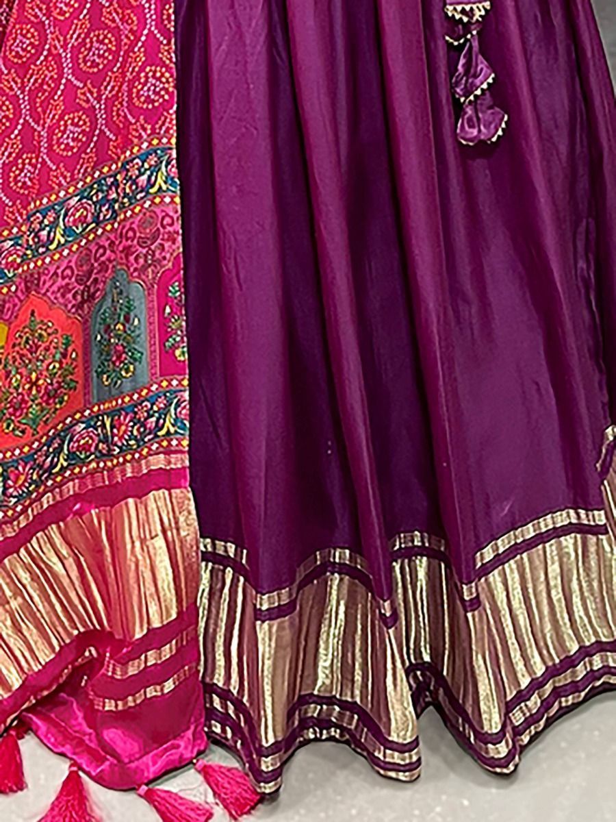 Attrictive purple lagdipatta print gajji silk festtive wear lehenga choli.