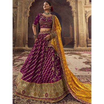 Amazing Purple Color Ready To Wear Embroidery Work Event Wedding Wear Lehenga Choli