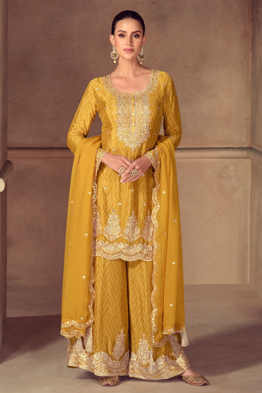 Beautiful Design Haldi Function Wear Ready Made Shalwar Kameez Palazzo