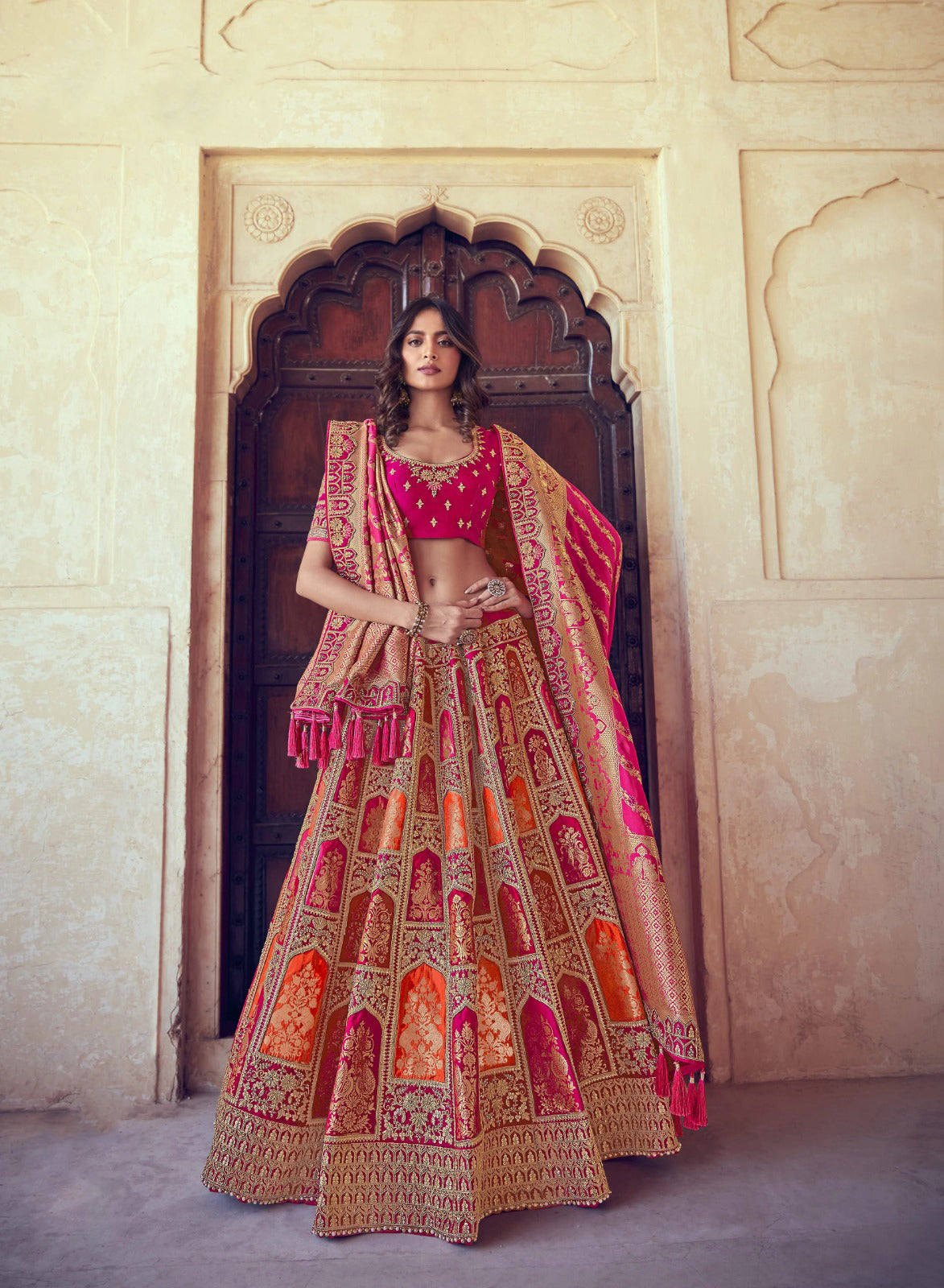 Heavy Banarasi Silk fabric Reception Wear Readymade Lehenga Choli