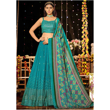 Teal Blue Color Designer Readymade Stitched Lehenga Choli with Embroidery Work Suits