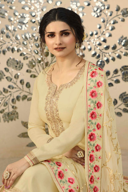 New Style Ready To Wear Cream Color Salwar Kameez With Dupatta