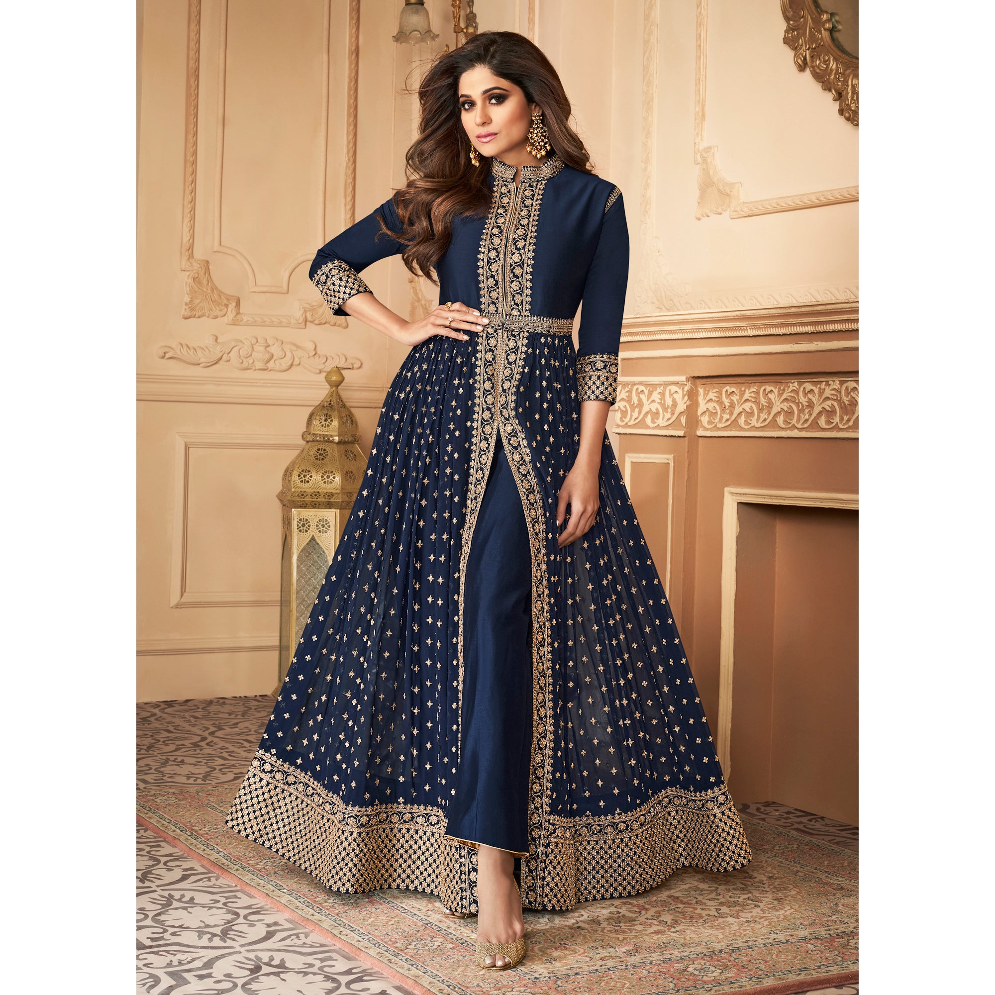 Roka Nikah Wear Stitched Pakistani Indian Outfit Stylish Women's Stitched Anarkali Slit Gown