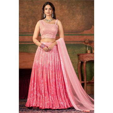 Engaging Pink Color Georgette Fabric Wedding Party Wear Lehenga Choli