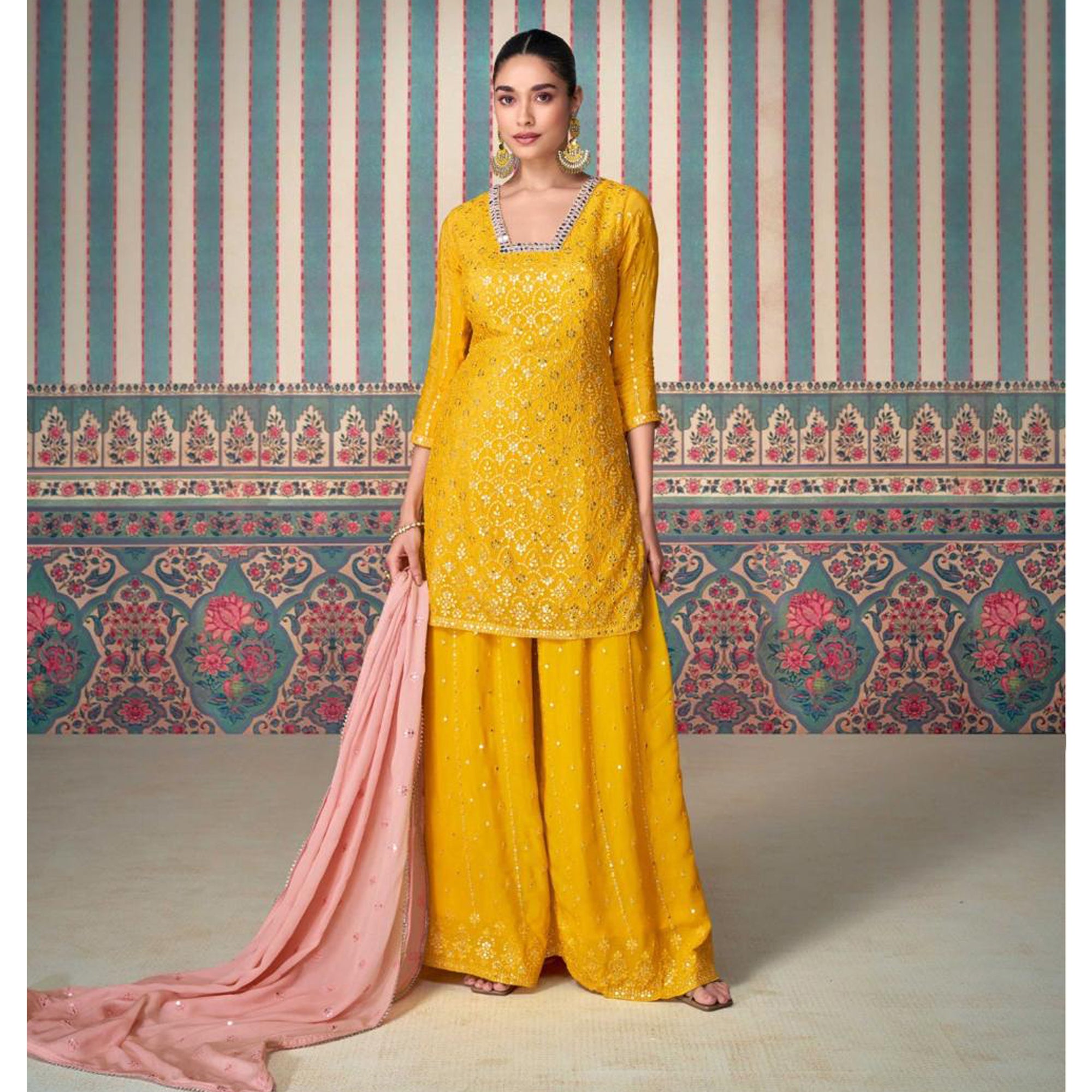 Indian Ethnic Wear Cotton Digital Fancy Embroidery Work Salwar Kameez Plazzo Pant Suits