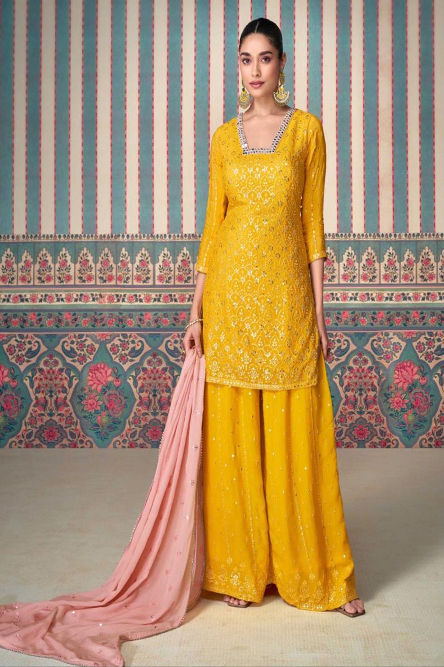 Indian Ethnic Wear Cotton Digital Fancy Embroidery Work Salwar Kameez Plazzo Pant Suits