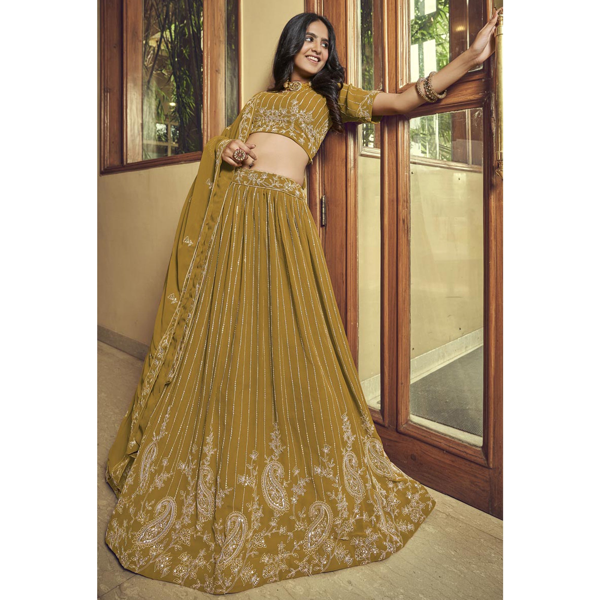 Orange Gold Color Designer Wedding Wear Readymade Lehenga Choli