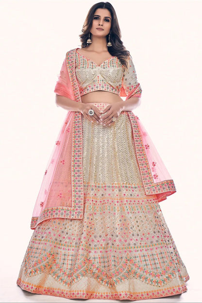 Off White Color Designer Readymade Sequence Work Sangeet Function Wear Lehenga Choli