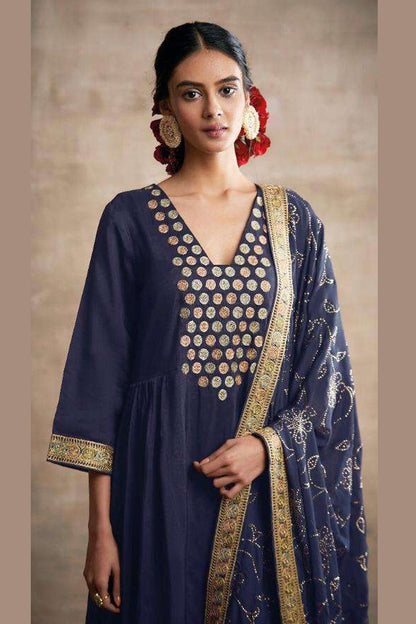 Ready To Wear Style Navy Blue Color Plazzo Dress With Dupatta For Wedding