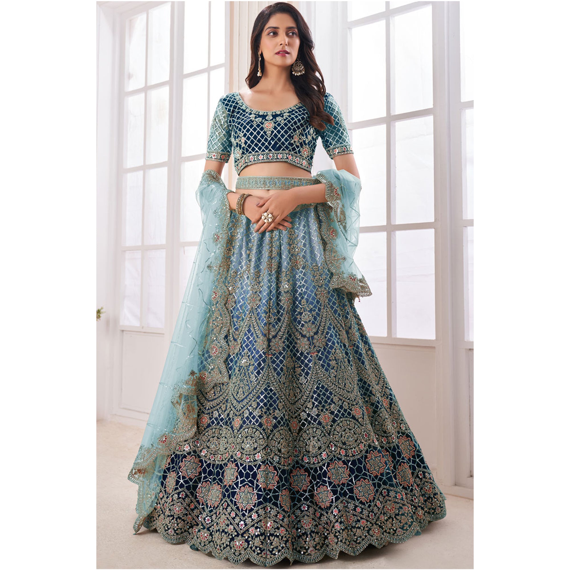 Blue Color Designer Wedding Wear Readymade Lehenga Choli With Net Dupatta