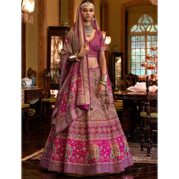 Readymade Pink Mirror Work Rajwadi Silk Event Wedding Wear Lehenga Choli