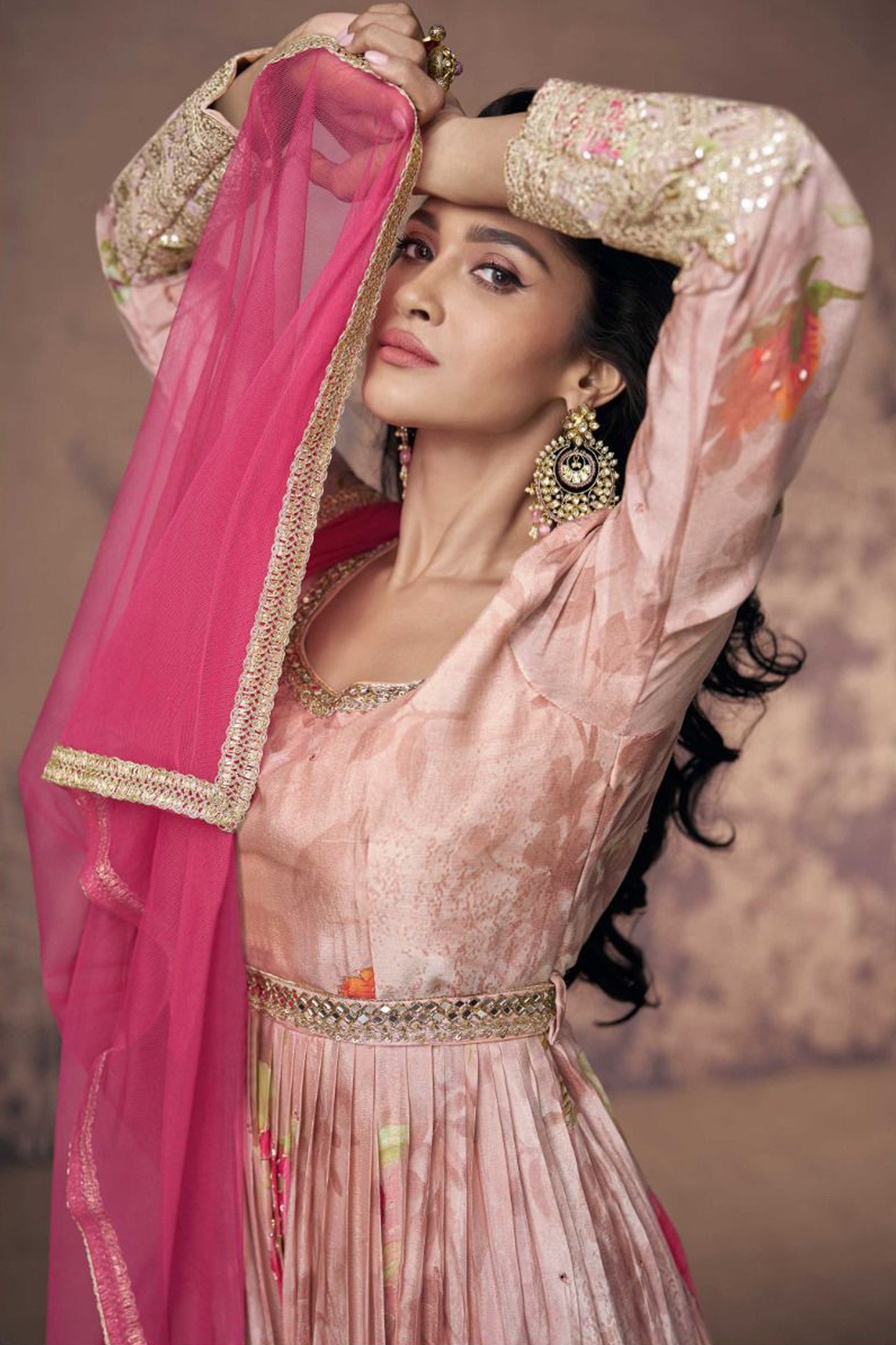 Stylish Pink Color Wedding-Reception Special Anarkali Gown With Dupatta