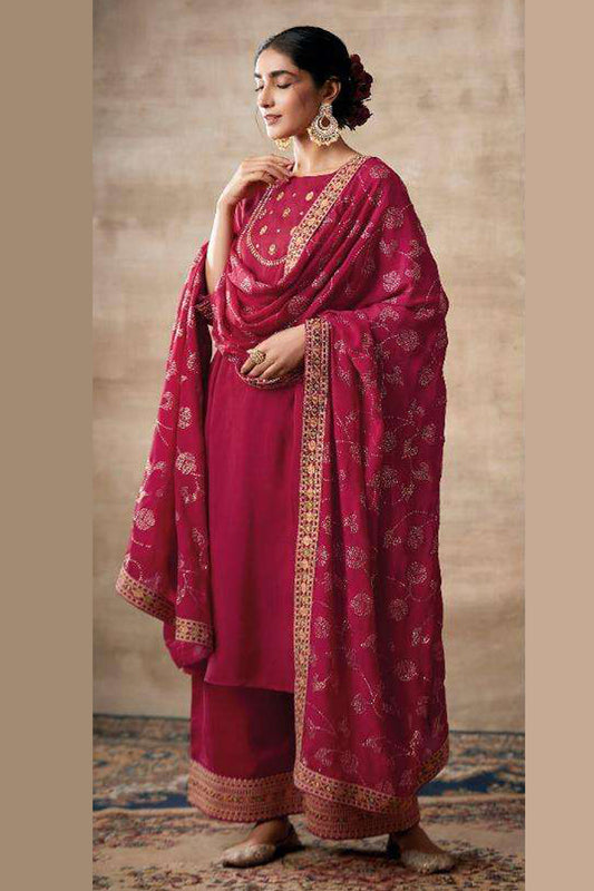 New Style Red Color Plazzo Dress With Dupatta For Wedding-Reception