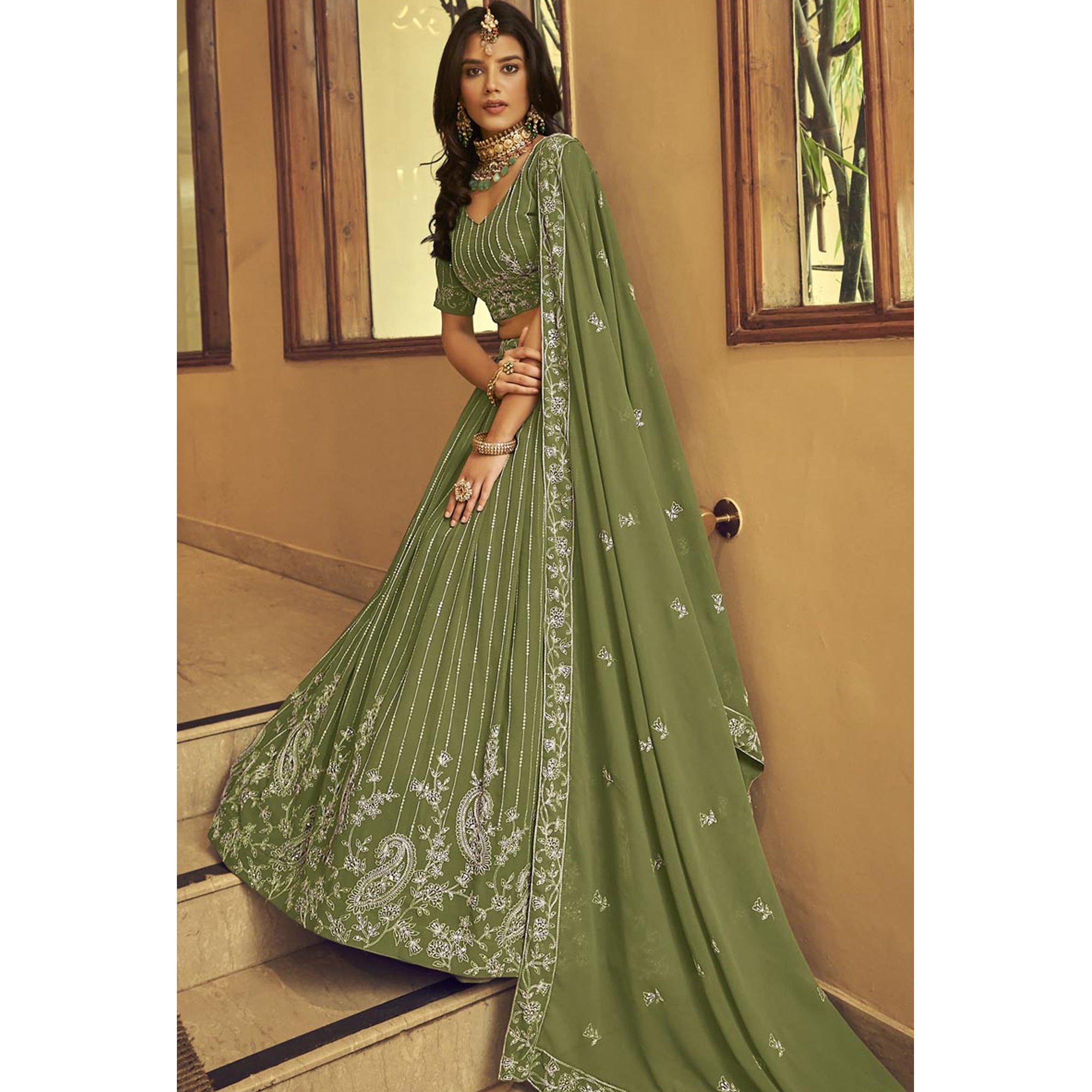 Green Color Designer Readymade Event Wedding Wear Lehenga Choli