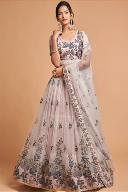 Amazing Grey Color Ready To Wear Zari Embroidery Work Special Occasions Wear Lehenga Choli