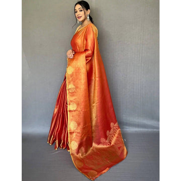 Orange Color Indian Wedding Reception Party Wear Ready made Saree With Blouse