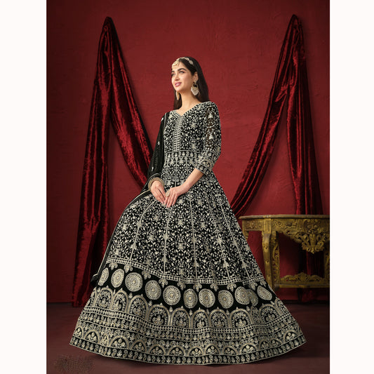 Beautiful Designer Faux Georgette Fabric Event Wedding Wear Anarakli Gown Suit With Dupatta